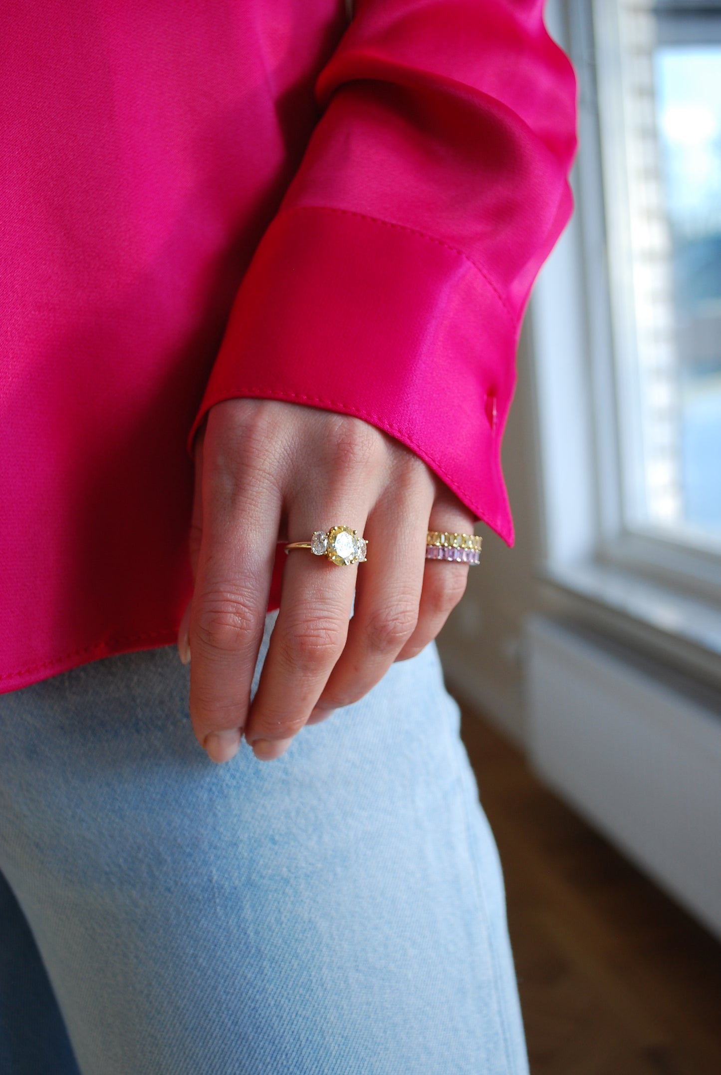 Yellow Sapphire Three Stone Ring