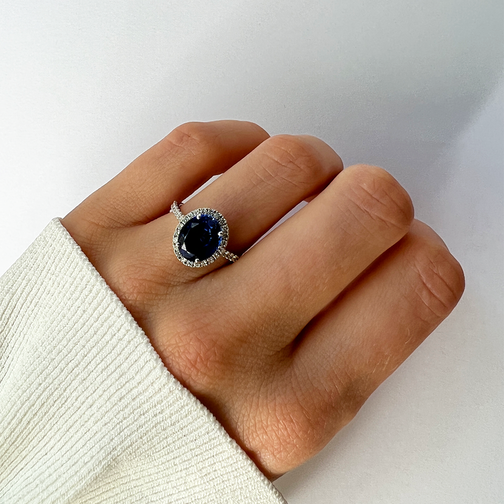 Blue Sapphire Ring with Halo