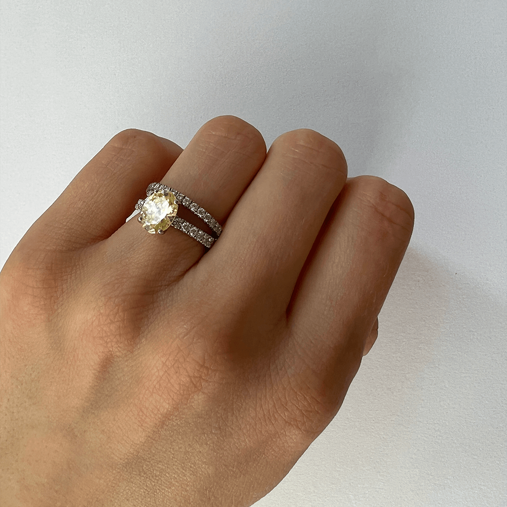 Yellow Sapphire Ring with Pavé