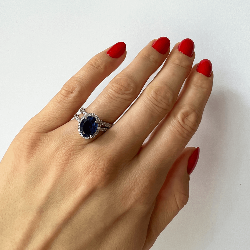 Blue Sapphire Ring with Halo